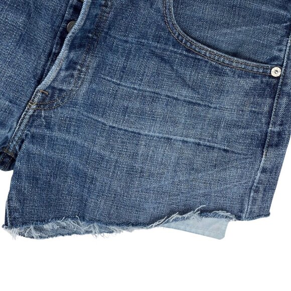 Levis Jean Shorts 30 High Rise Button Fly Raw Hem Cut Off Rigid Denim Casual - Picture 3 of 8